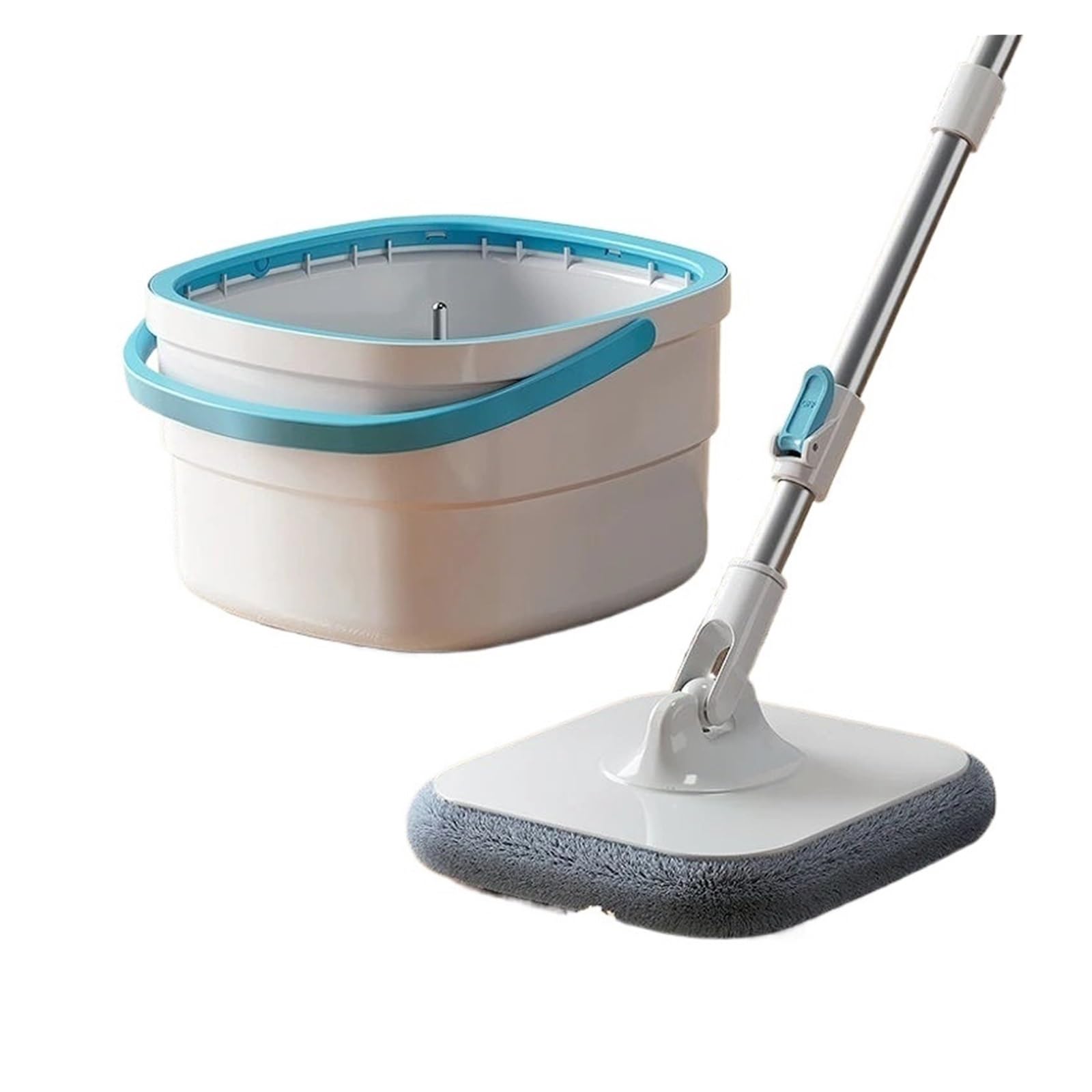 Trapeador giratorio de 360 ​​grados con cubo, trapeador giratorio cuadrado de microfibra con separación automática de aguas residuales, trapeador de limpieza for pisos planos del hogar(360Mop-6ps set