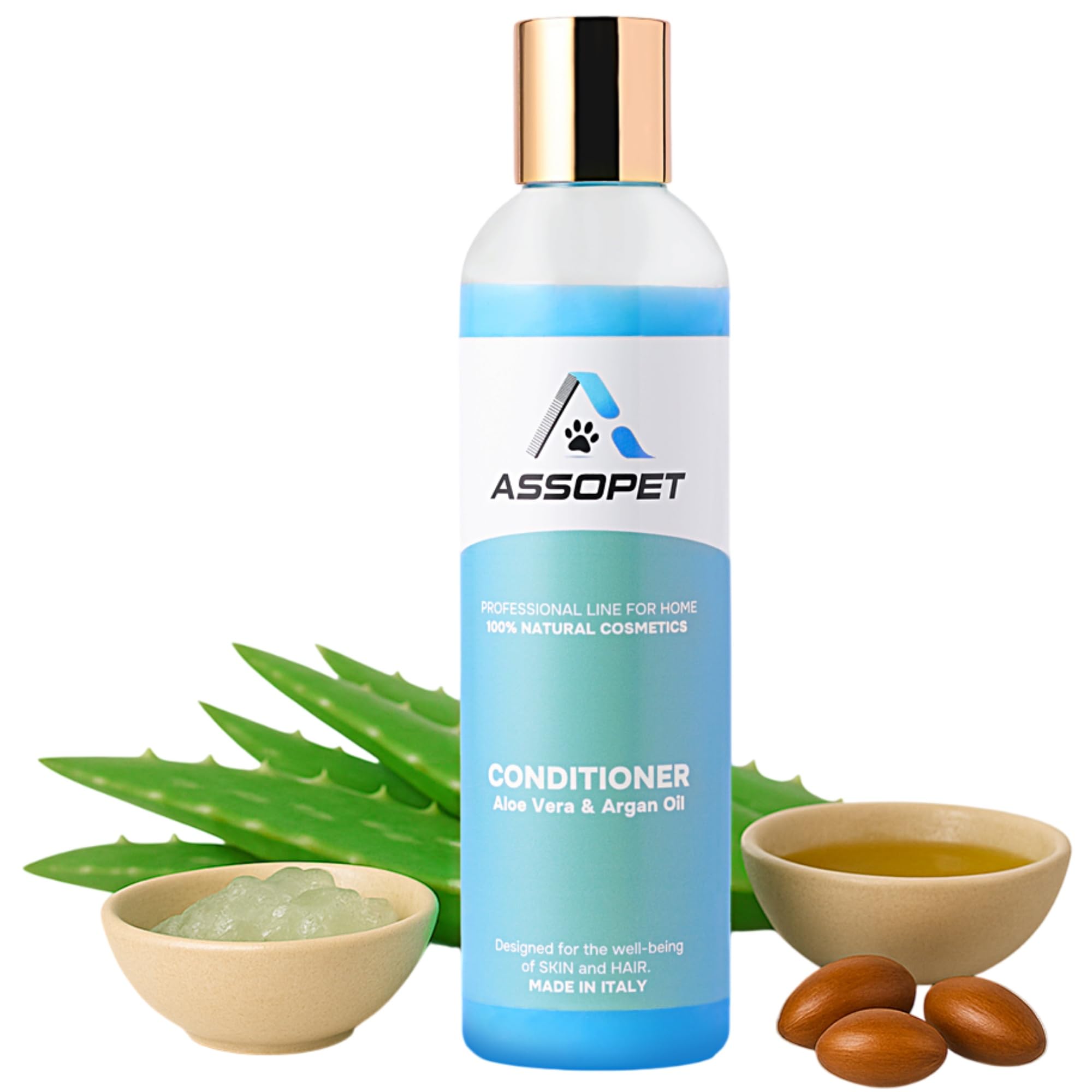 Hunde Conditioner & Fellbalsam 250 ml – ASSOPET – Natürliche Fellpflege mit Bio-Arganöl & Bio-Aloe Vera – Entwirrend, Weichmachend, Glanzgebend – Vegan, Made in Italy