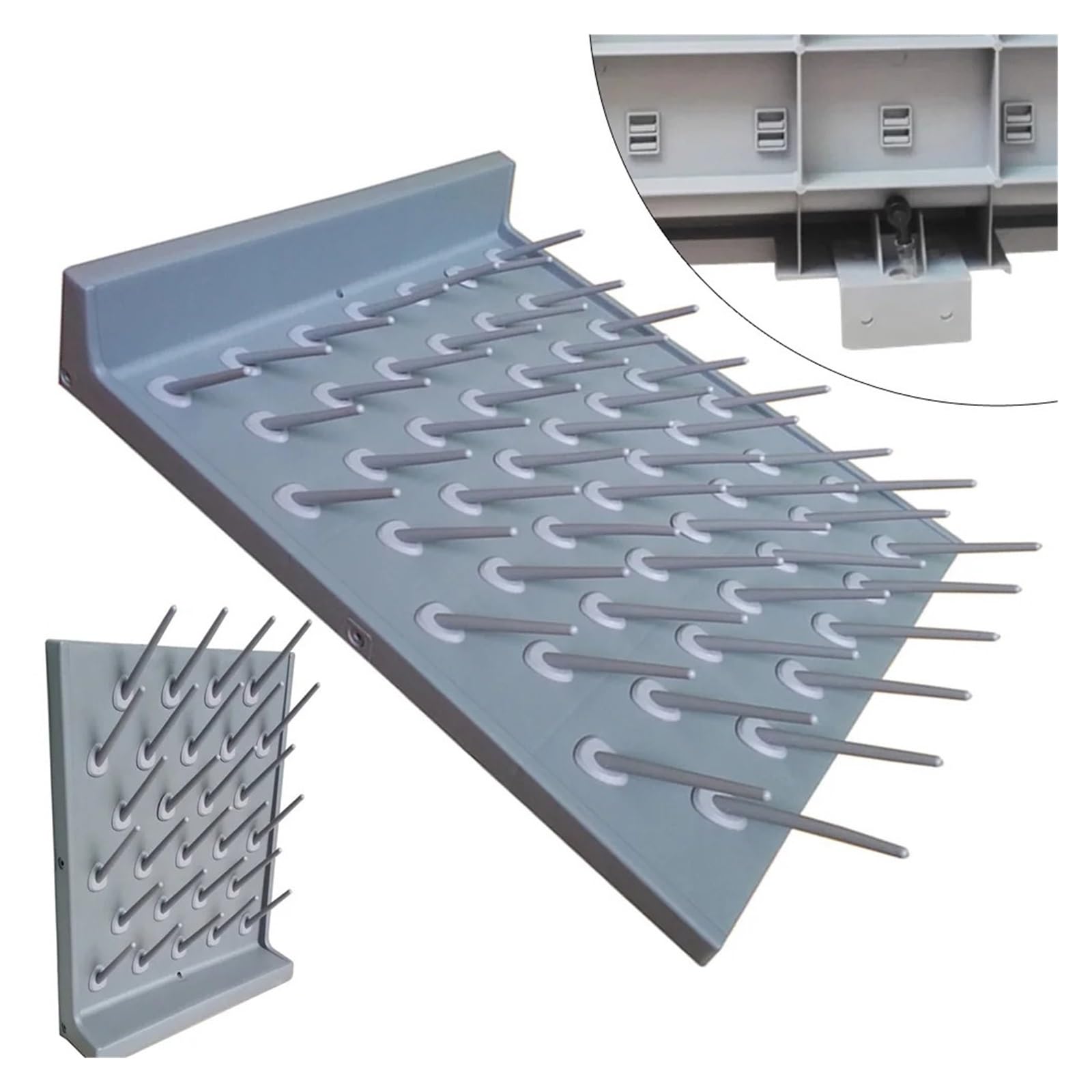 Scolapiatti da Parete for Laboratorio, 27 pioli, PP, Grigio, Supporto for Attrezzature di Pulizia da Tavolo for l'industria Chimica