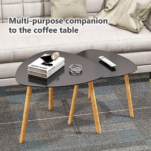 Image of Modern Wooden Nesting Side Table Set of 2 for Living Room | Space Saving Sofa Side Table | Bedside End Table | Multipurpose Accent Tables for Home Bedroom Office (Black, Nesting)