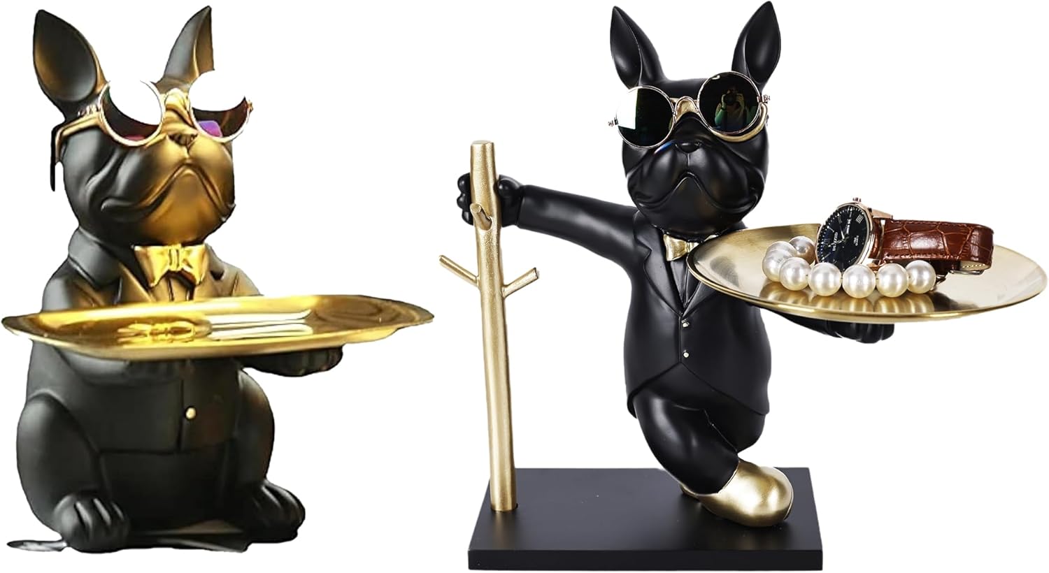 French Bulldog Gifts Key Holder Candy Dish Tray Home Decor Resin Butler Statue Key Bowl Entryway Table Frenchie Dog Sculpture Dining Table Decor Office Small Object Tray Black*2