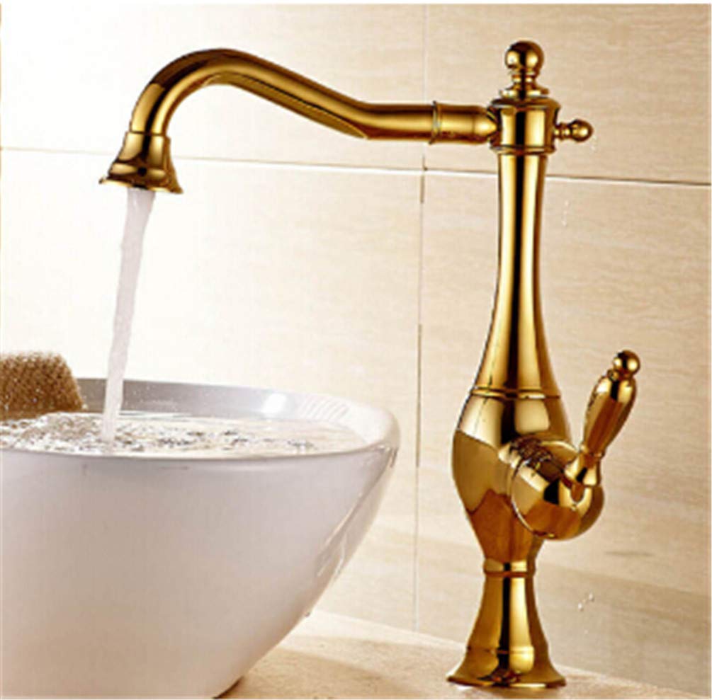 ZQFHSX Single Handle Kitchen Sink Faucet with Rotating Spout, Hot & Cold Water Mixer Tap, Deck Mounted for Modern Homes