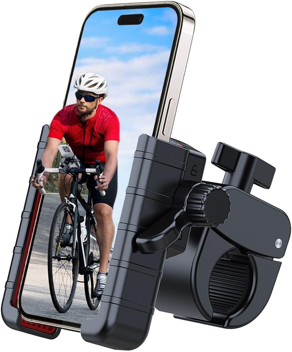 Motorcycle Phone Mount -[Camera Friendly] Bike Phone Holder for iPhone and 4.5”-7” Cell Phone – [Easy Install] Bike Phone Mount for Motorcycle Bicycle Electric Scooter Stroller Handlebar