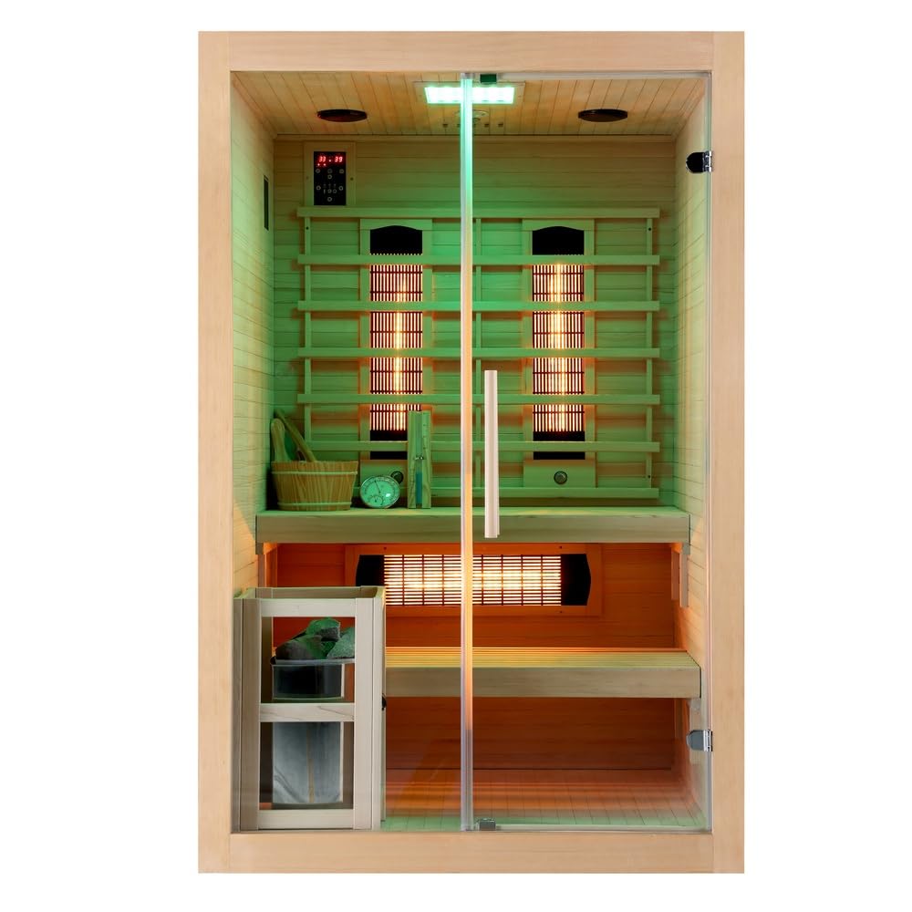 Bagno Italia Sauna 130x120 cm infrarossi e finlandese combinata piastre full spectrum e stufa
