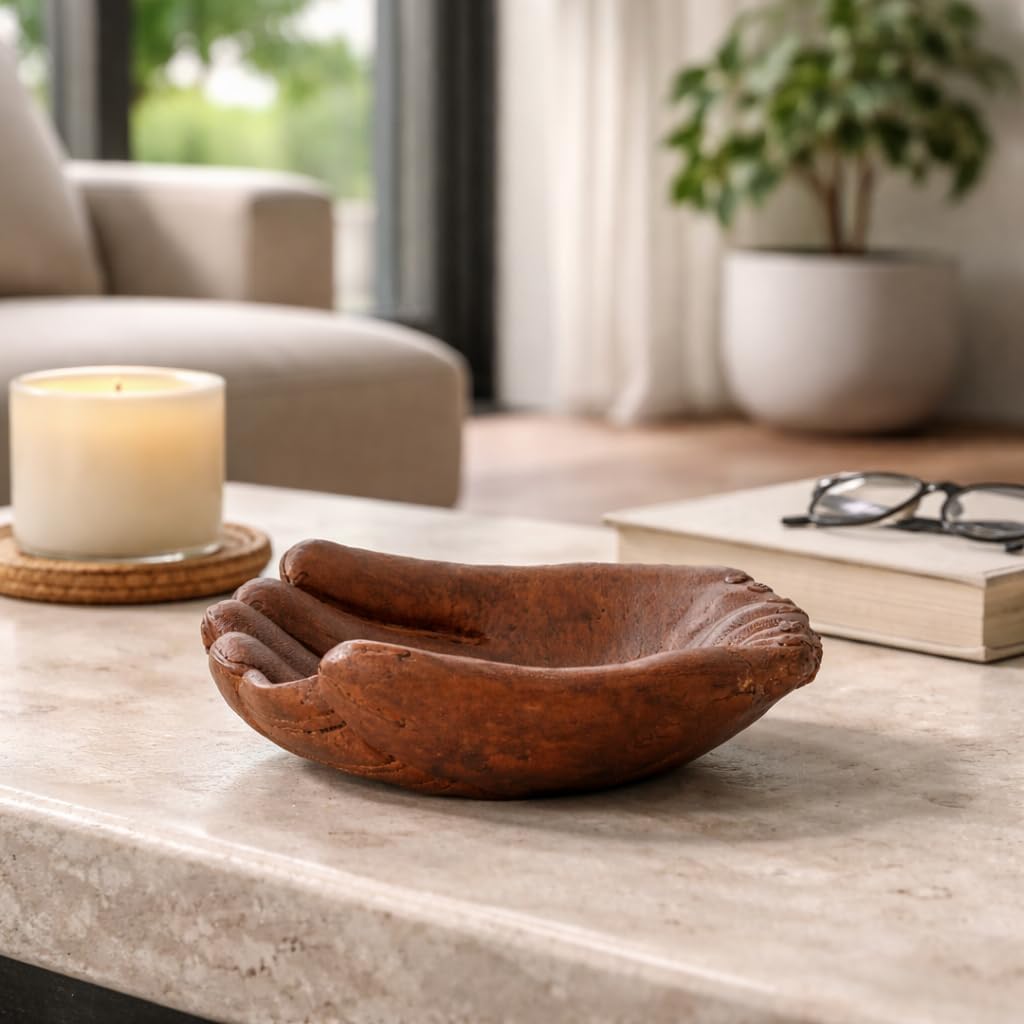 Baseball Glove Bowl for Home and Bathroom Decor - Decorative Resin Sculpture for Living Room, Mantel, Office and Shelf Display - Figurine Ornament for Coffee Table and Room Accents - 4”, Brown