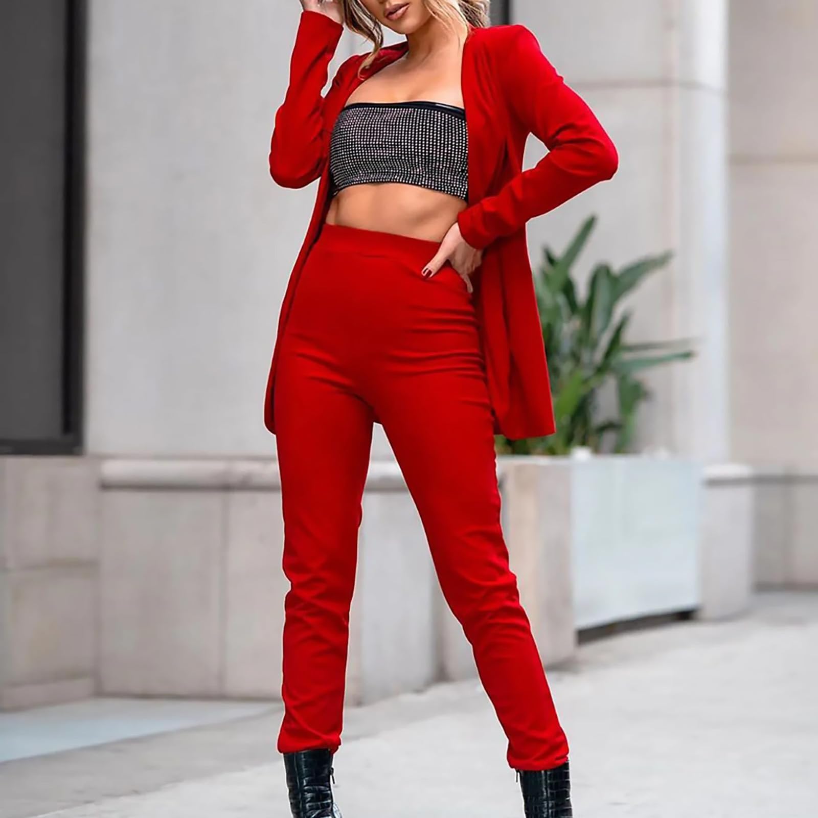 Tailleur - Elegante conjunto de chándal para mujer Slim Fit cómodo blazer de manga larga+pantalones de oficina chaquetas de dos piezas elegante otoño invierno para ceremonia para bodas y