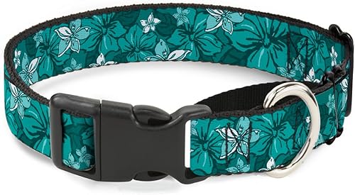 Buckle-Down MGC-W30878-M - Collar de perro Martingala, diseño de hibisco, color turquesa, talla M