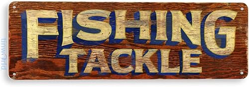 Tinworld Letrero de estaño: aparejos de pesca rústicos de metal decoración de cabaña granja marina cueva A370