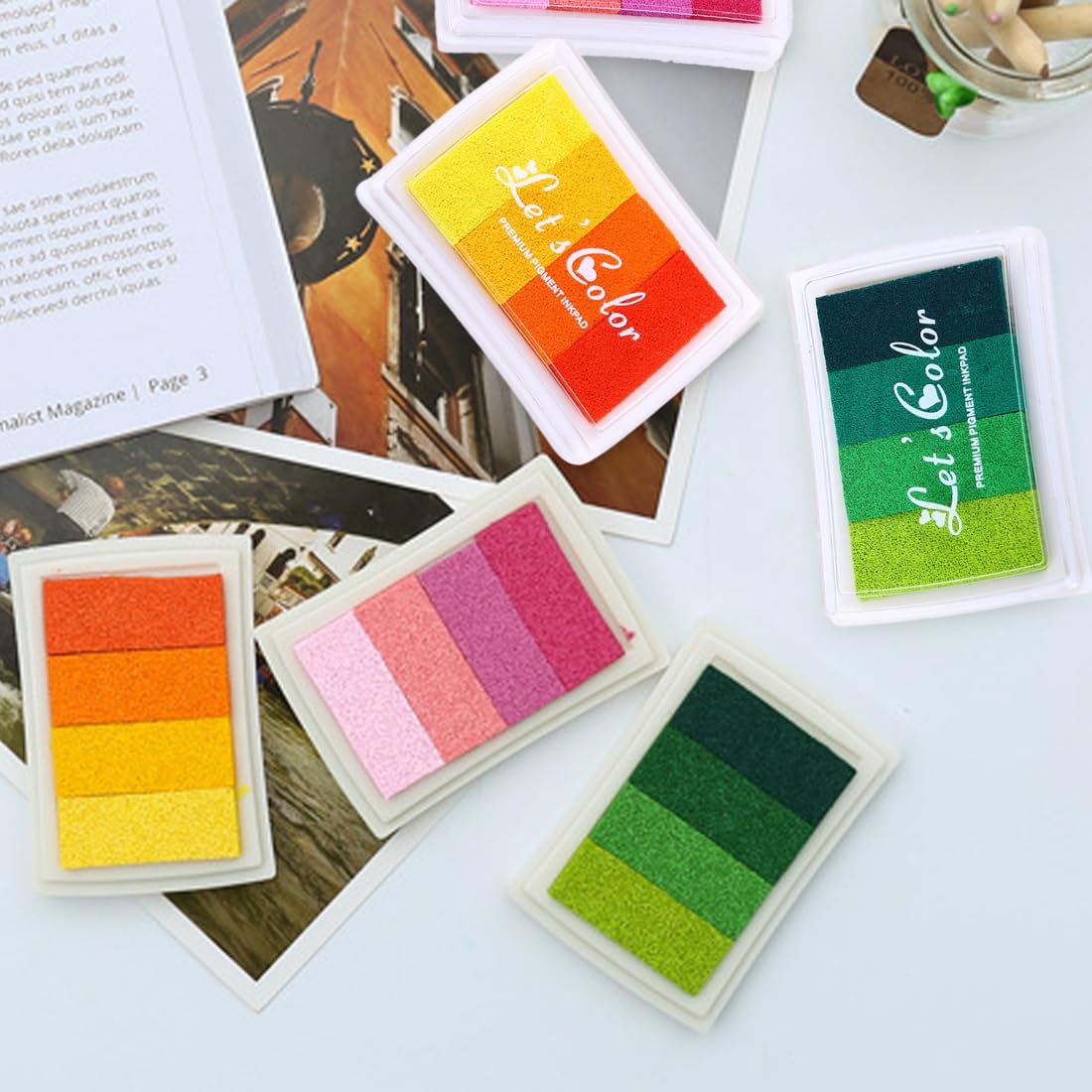 Set Di 12 Tamponi Per Inchiostro Colorati - Per Fai Da Te, Scrapbooking, Decorazioni, Con Spugna Ispessita, Facile Da Pulire