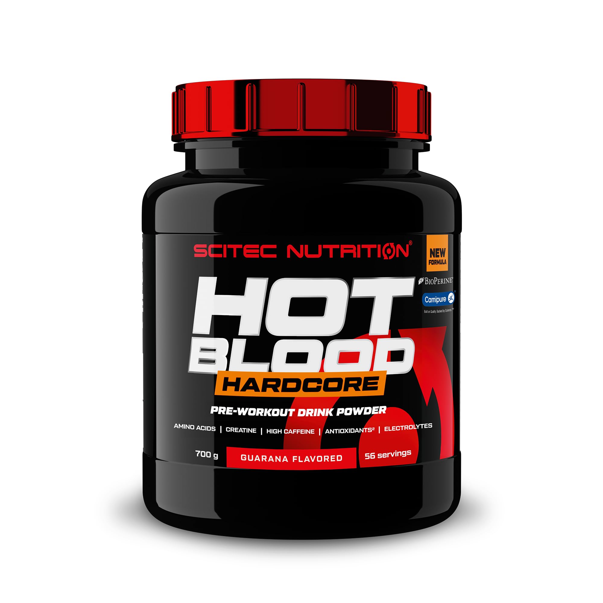 Scitec Nutrition Hot Blood Hardcore, Bevanda pre-allenamento in polvere con aminoacidi e creatina, 700 g, Guaranà