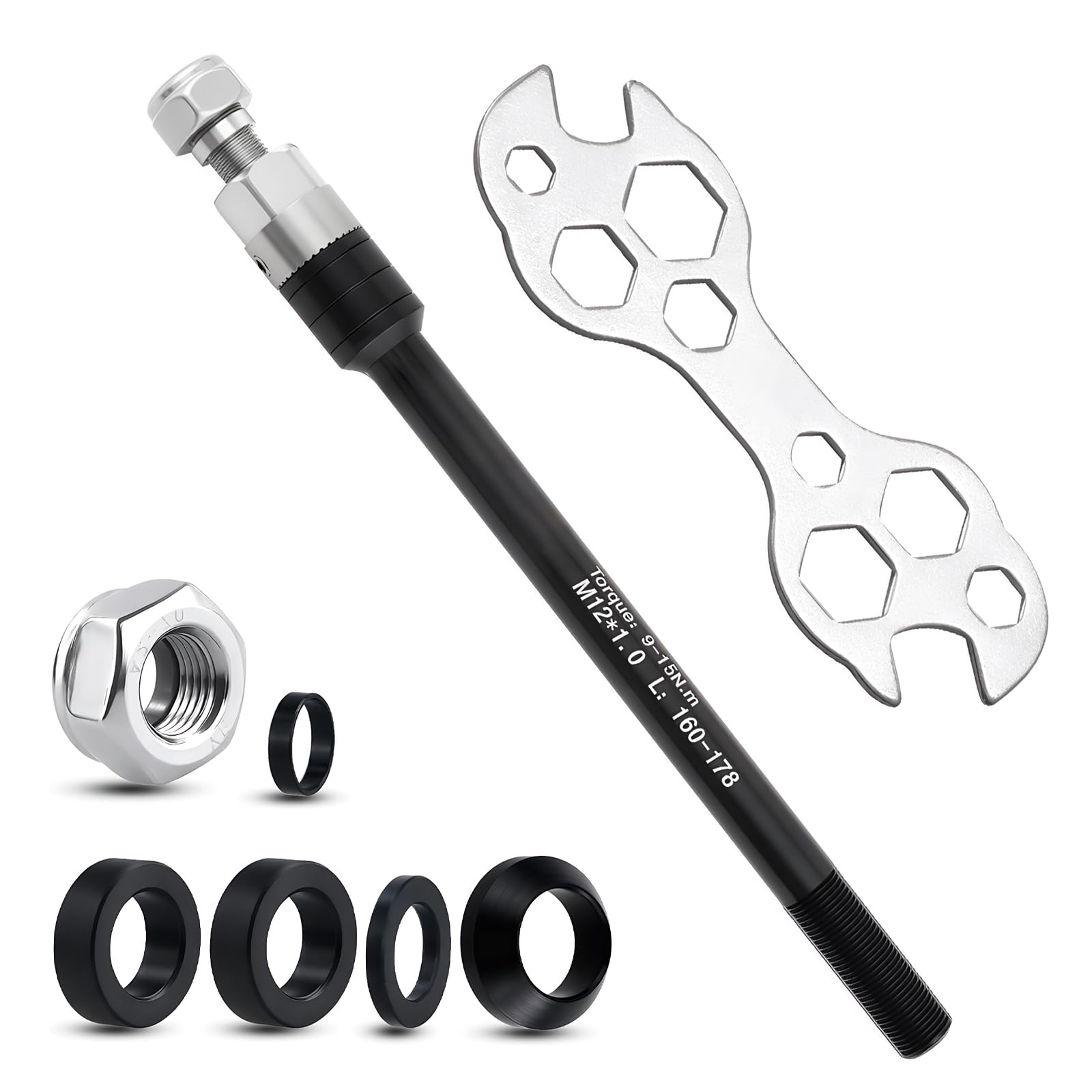 Asse A Innesto Rimorchio Bicicletta,M12 160-178 MM Adattatore Asse Per Bicicletta,Compatibile Con La Maggior Parte Dei Ganci Per Rimorchi Per Biciclette,Con Chiavi A Pedale Esagonali