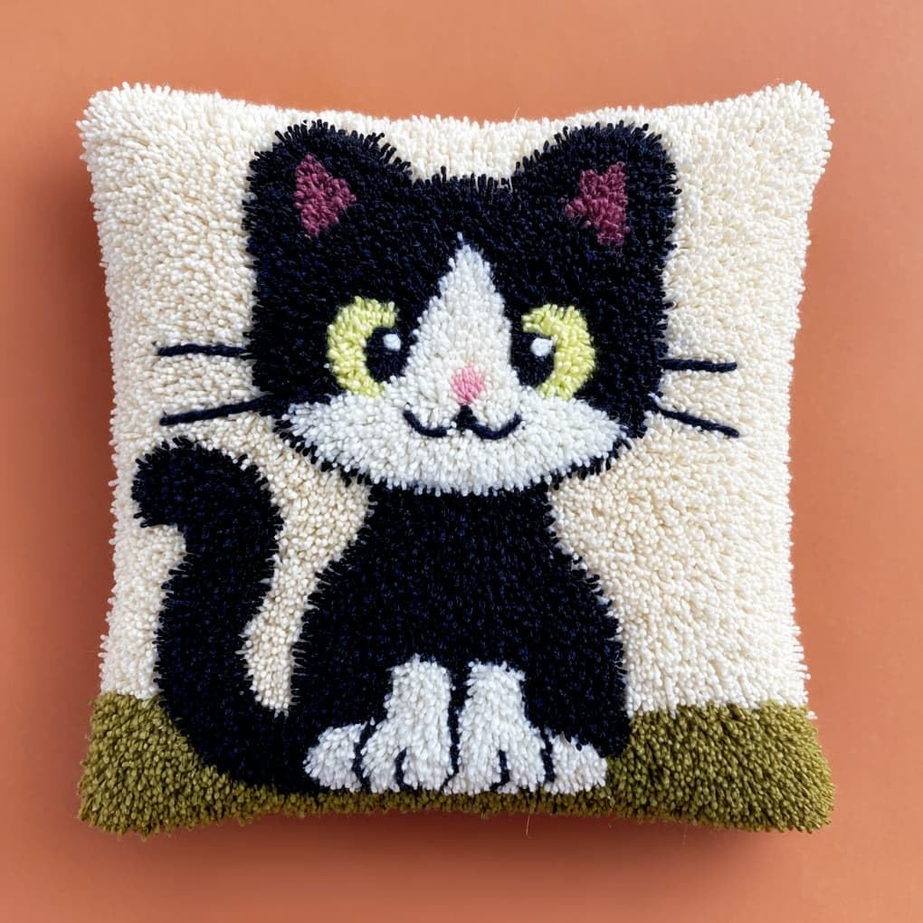 WallustrioaW Latch Hook Cushion kit 43x43cm,Cute cat