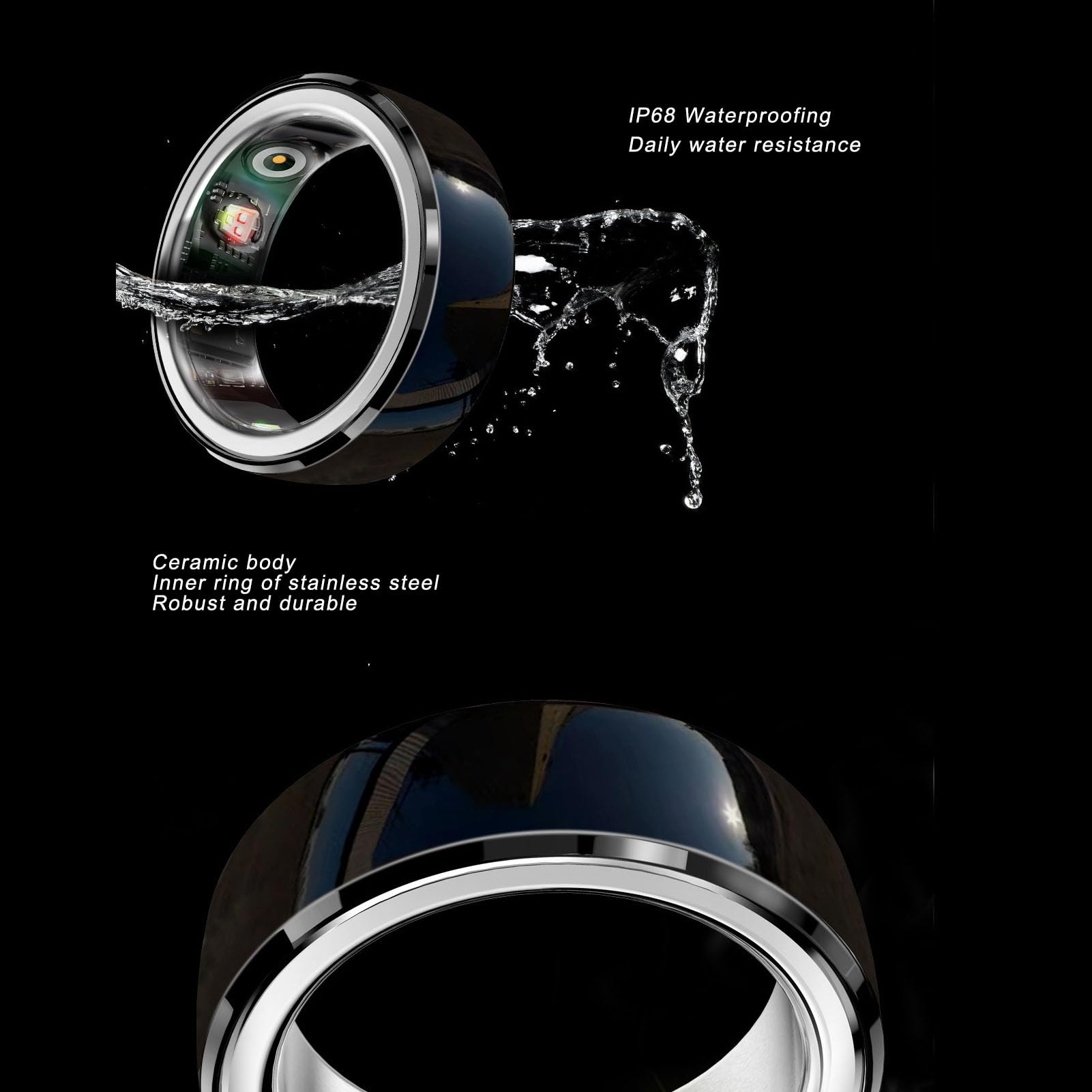 ASHATA Anillo Inteligente R2 Fitness, Anillo de Seguimiento de Salud NFC para Monitorear el Podómetro de Fitness, Datos de Sueño Gratuitos, Control de Aplicaciones, Anillo de (Diámetro