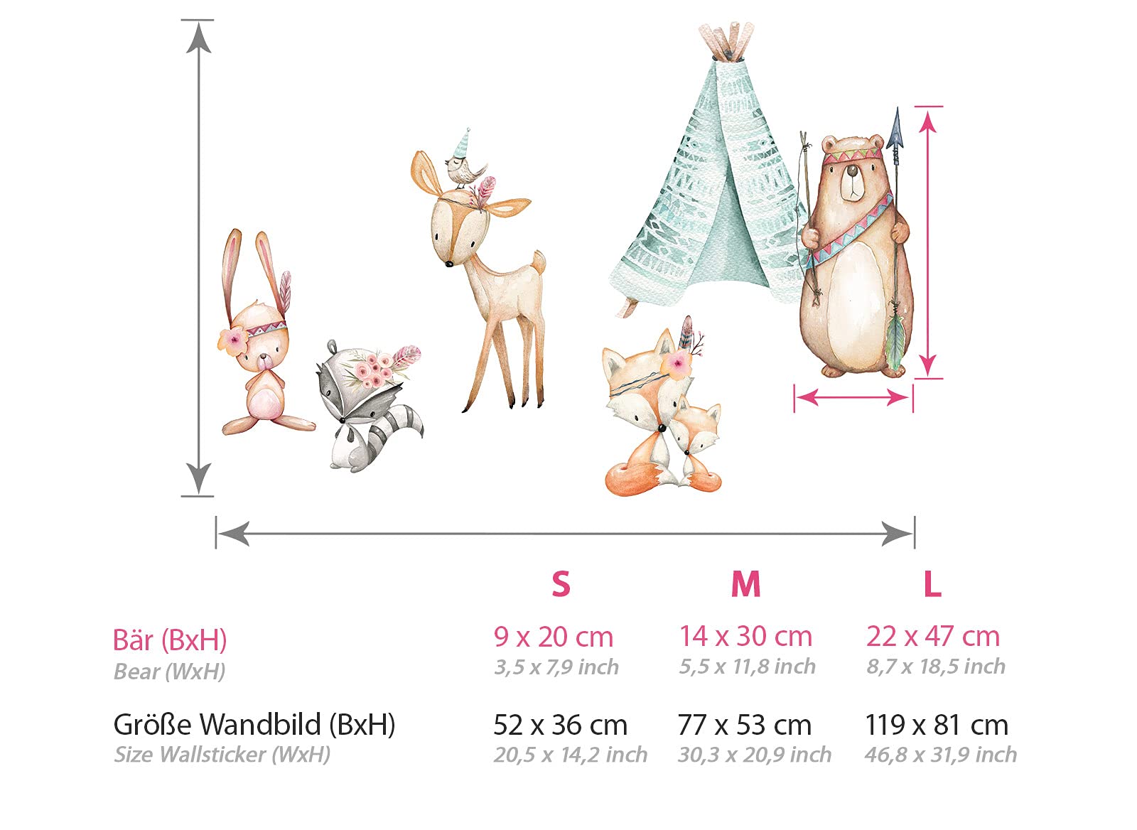 Little Deco Wandtattoo Waldtiere & Bär mit Pfeil und Bogen DL490 L - 119 x 81 cm (BxH)
