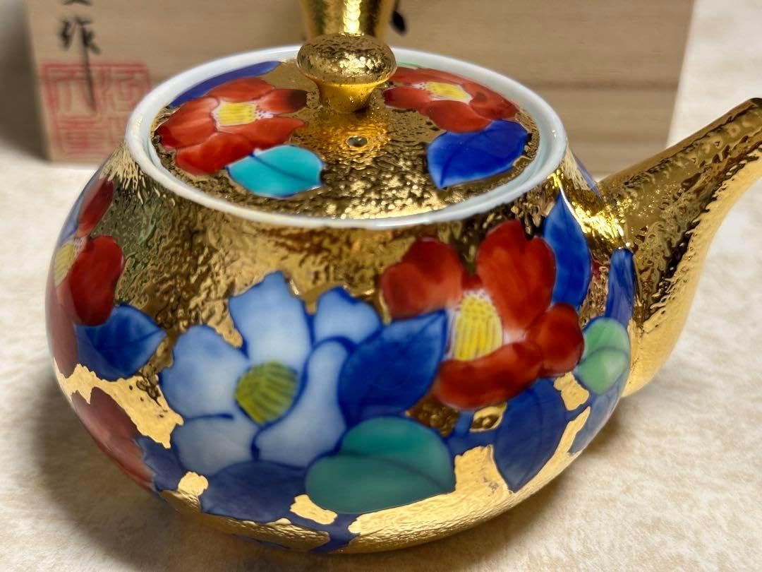 金龍窯 金彩椿絵 急須 伝統工芸士「江口天童」作