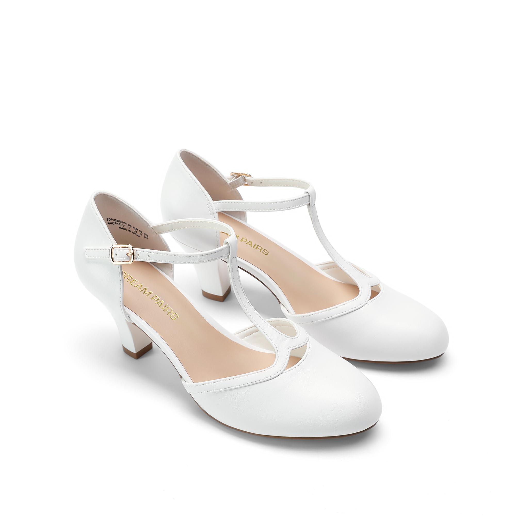 DREAM PAIRS Pumps mit T-Riemen Damen Hochzeitsschuhe Brautschuhe