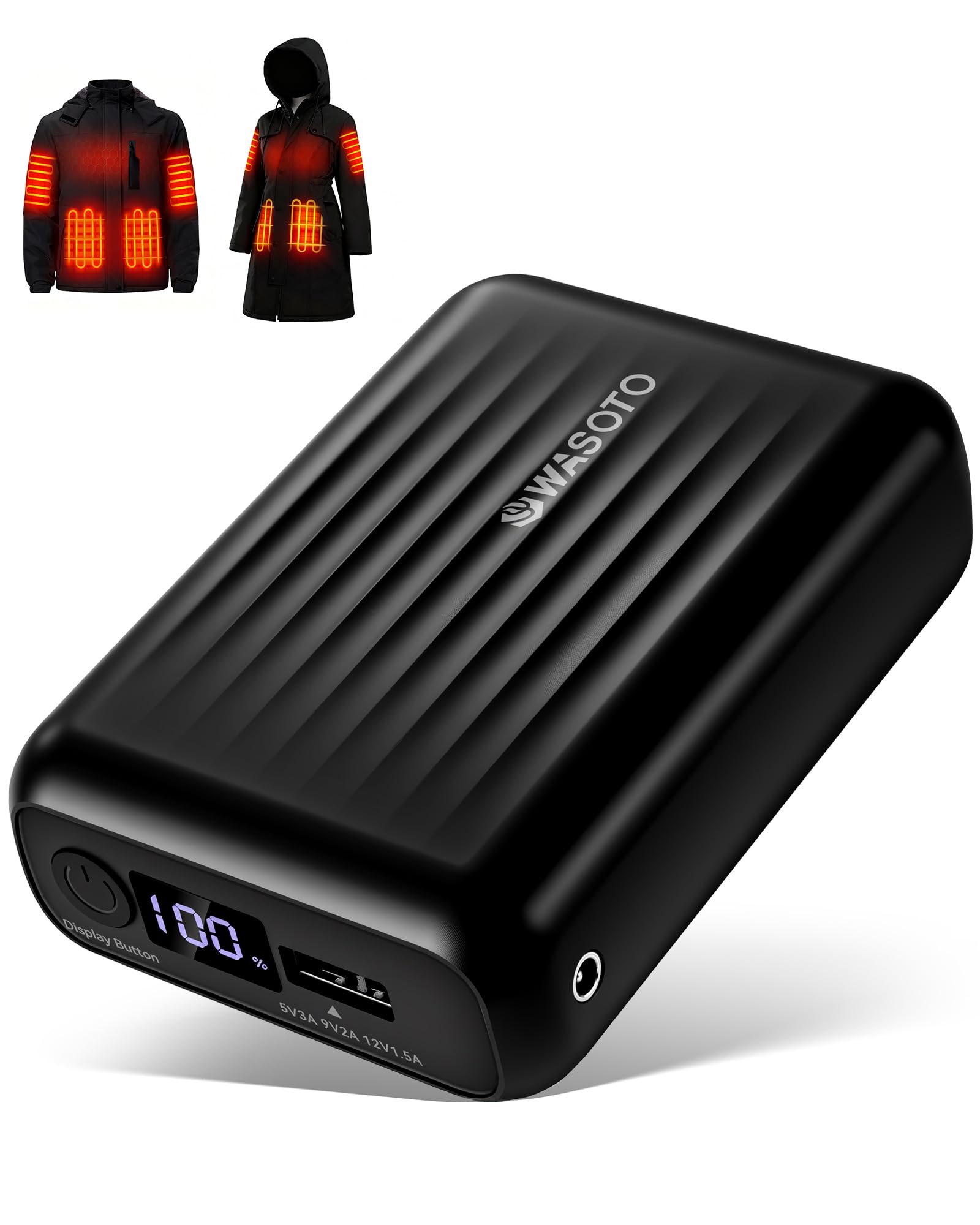 WASOTO 18400mAh Heated Jackets Battery Portable LED Display Rechargeable Battery Pack for Heated Vest Power Bank for Men