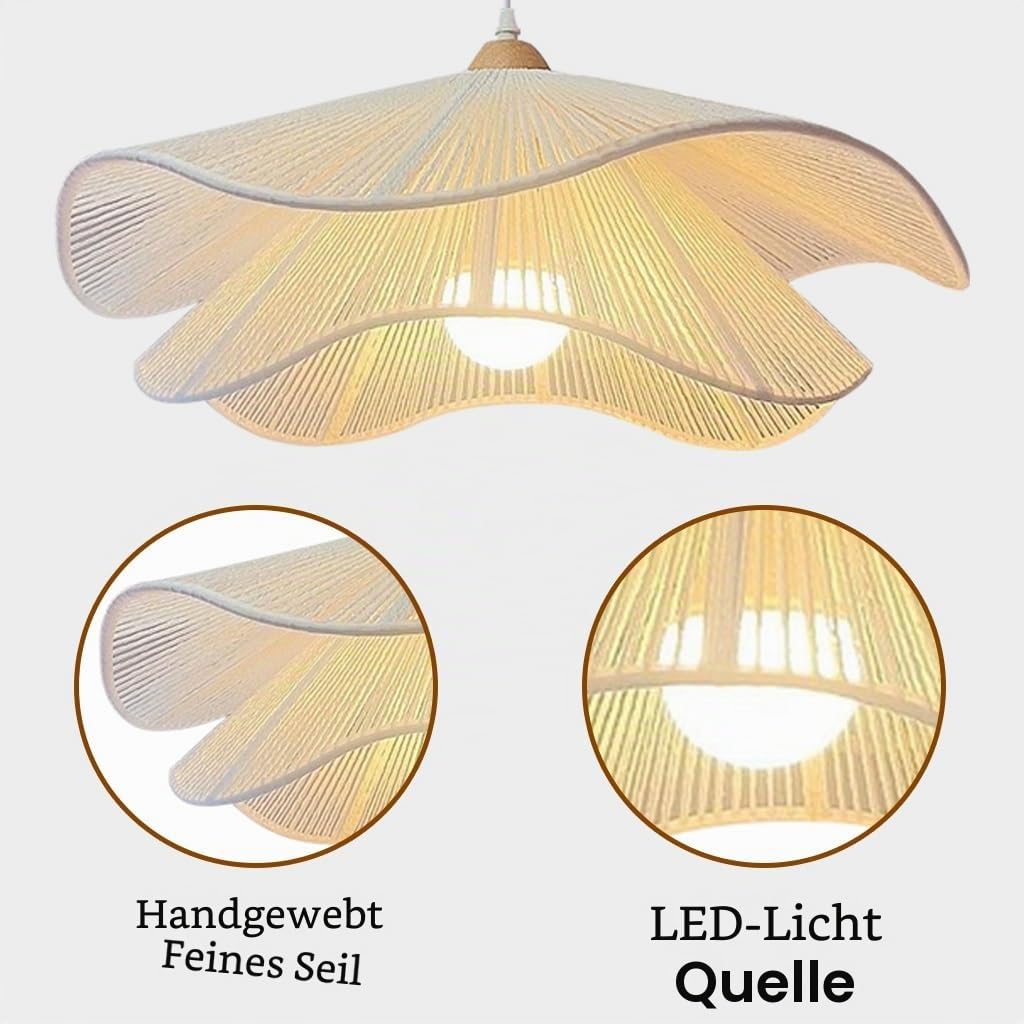 Rattan Hängelampe Vintage Pendelleuchte Im Landhausstil Kronleuchter Im Böhmischen Stil Für Den Esstisch LED Deckenleuchte Geeignet Für Kücheninsel Esszimmer Wohnzimmer Schlafzimmer(Weiß,50CM)