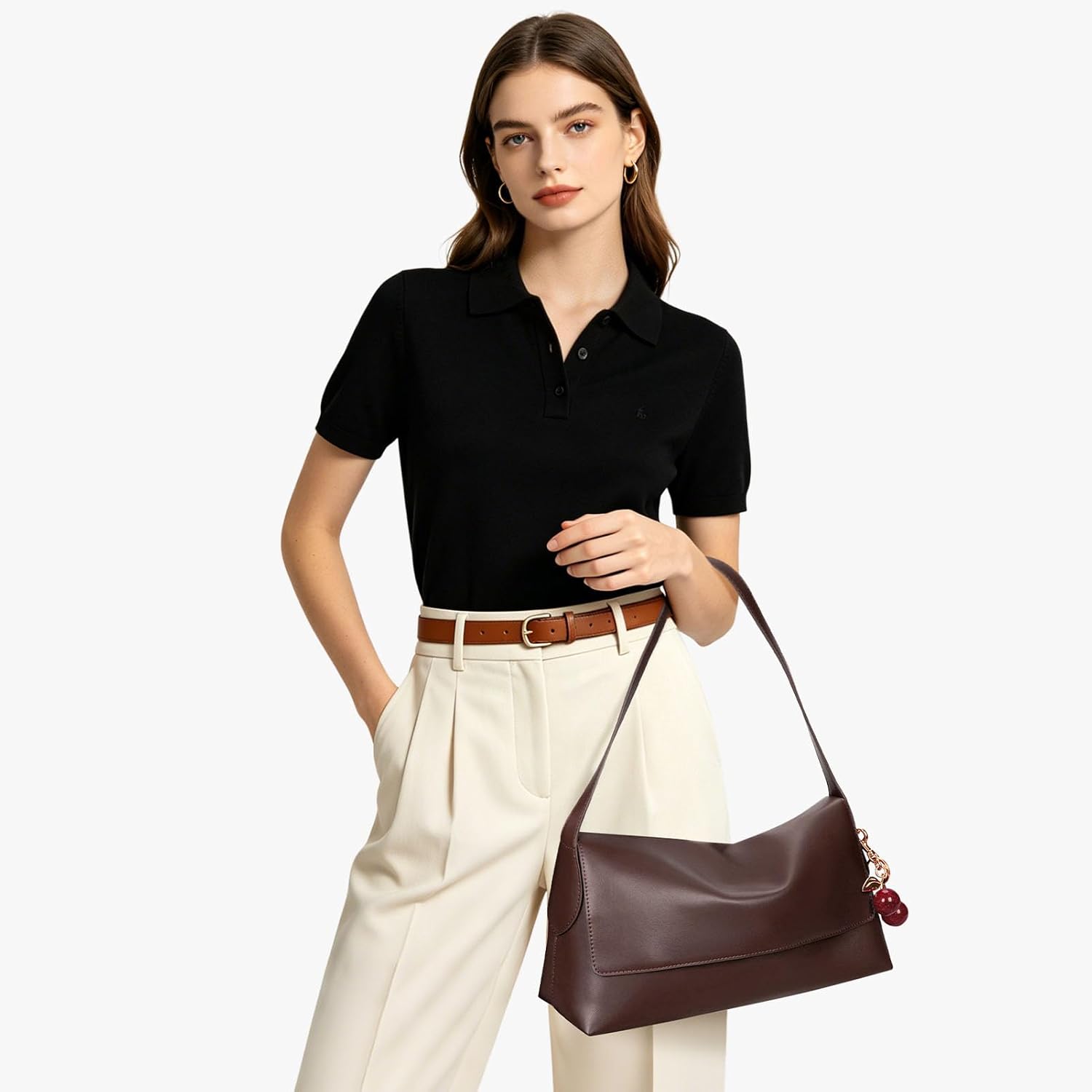 Hobo Bag for Women Vintage Large Shoulder Bag Faux Leather Cherry Handbag