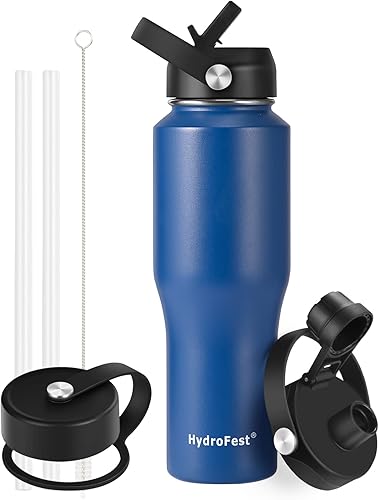 Miniatura 9 de Botella de agua de metal, botella de agua de medio galón de 84 onzas con tapa con pajilla, botella de agua de acero inoxidable con soporte para