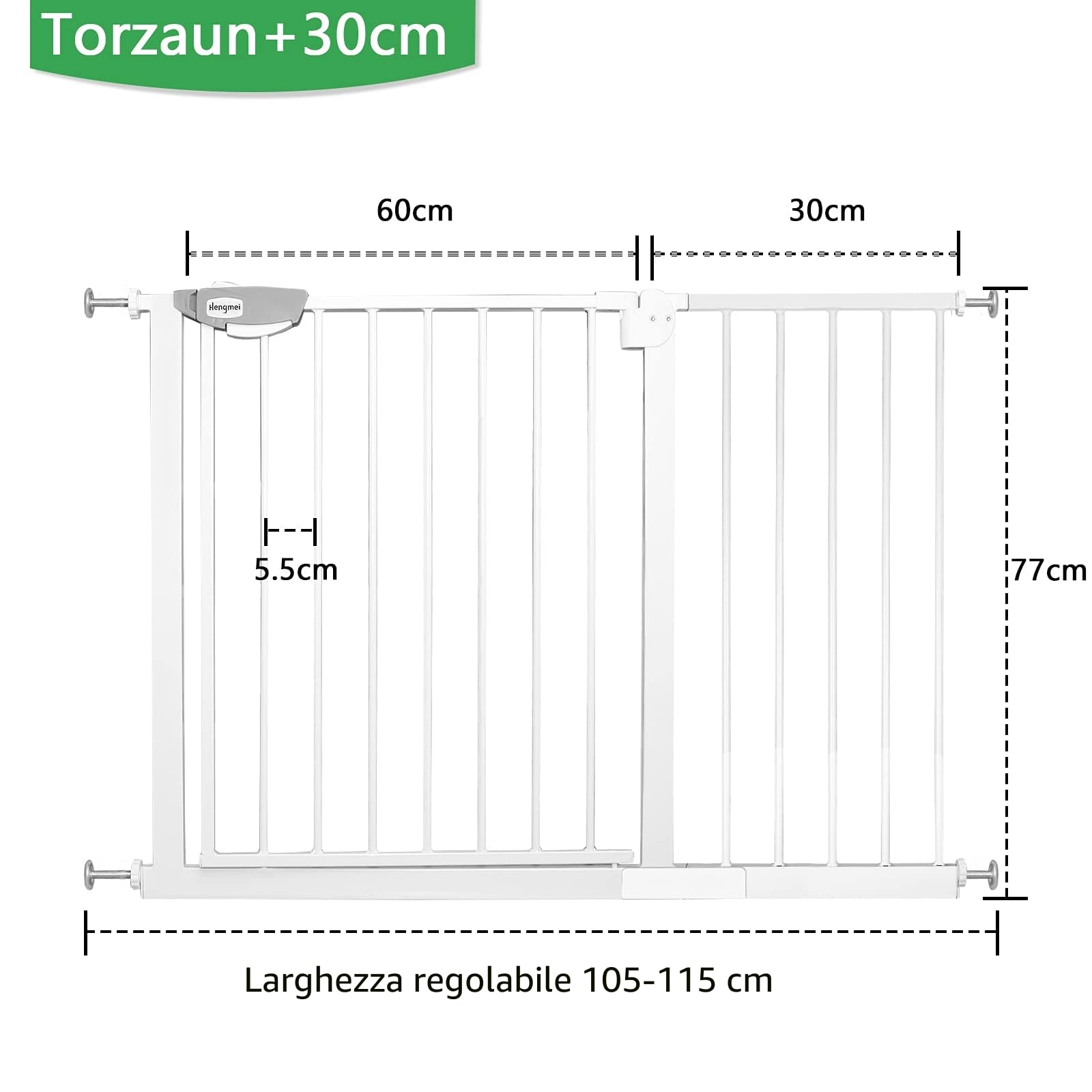 LARS360 Barriera di protezione per scale, senza foratura, estensibile, apertura con una sola mano e chiusura automatica, in metallo, per neonati e animali domestici, 105-115 cm, bianco