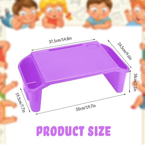 Miniatura 10 de Geetery 6 bandejas de escritorio de regazo para niños con almacenamiento de plástico para computadora portátil con bolsillos laterales y ranura,