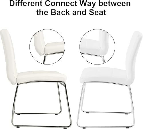 Miniatura 5 de SICOTAS Juego de 4 sillas de comedor, sillas de cocina de piel sintética blanca, silla de comedor moderna con patas cromadas, cómodas sillas