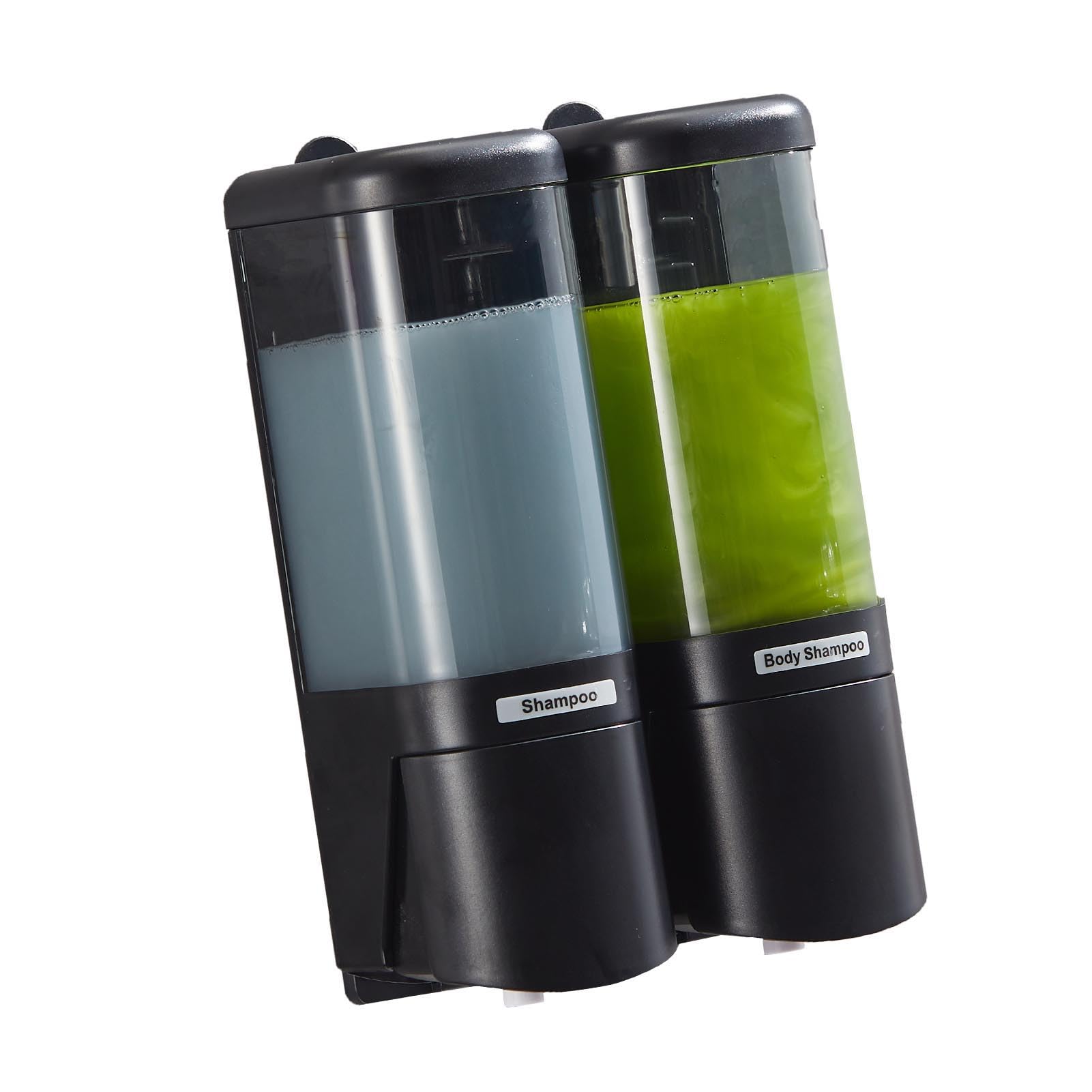 Ręczny dozownik mydła w płynie 2 komory 480 ml Szczelny dozownik mydła i prysznica do montażu na ścianie do szamponu w płynie Łazienka Kuchnia (Black)