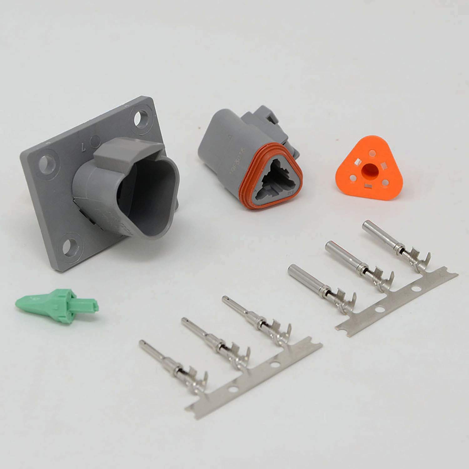 Deutsch 3-pin 14-16AWG Flange Connector Kit Crimp Style Contacts (MADE IN USA)