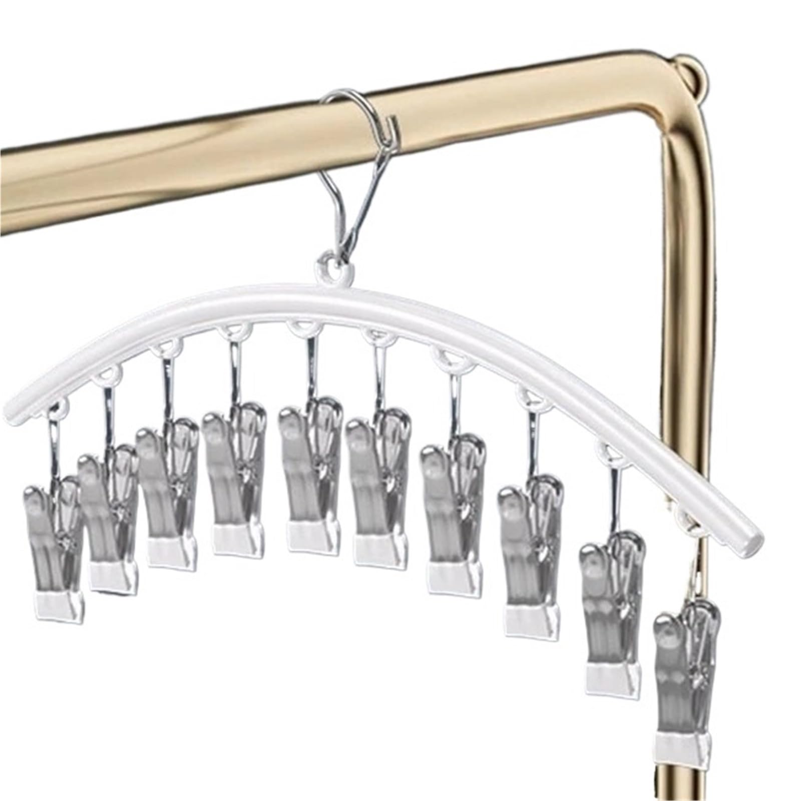 5pcs 10 Clips Stainless Steel Sock Clip Pace-Saving Arc Drying Rack Windproof Non-slip Clothes Underwear Towel Hanger For Home(White)