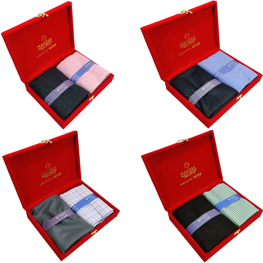 Fabrics Makers Men's Poly Cotton Combo of Unstitched Plain Shirt and Trouser Fabric Set - Gift Pack (Multicolour, Free Size)- Set of 4