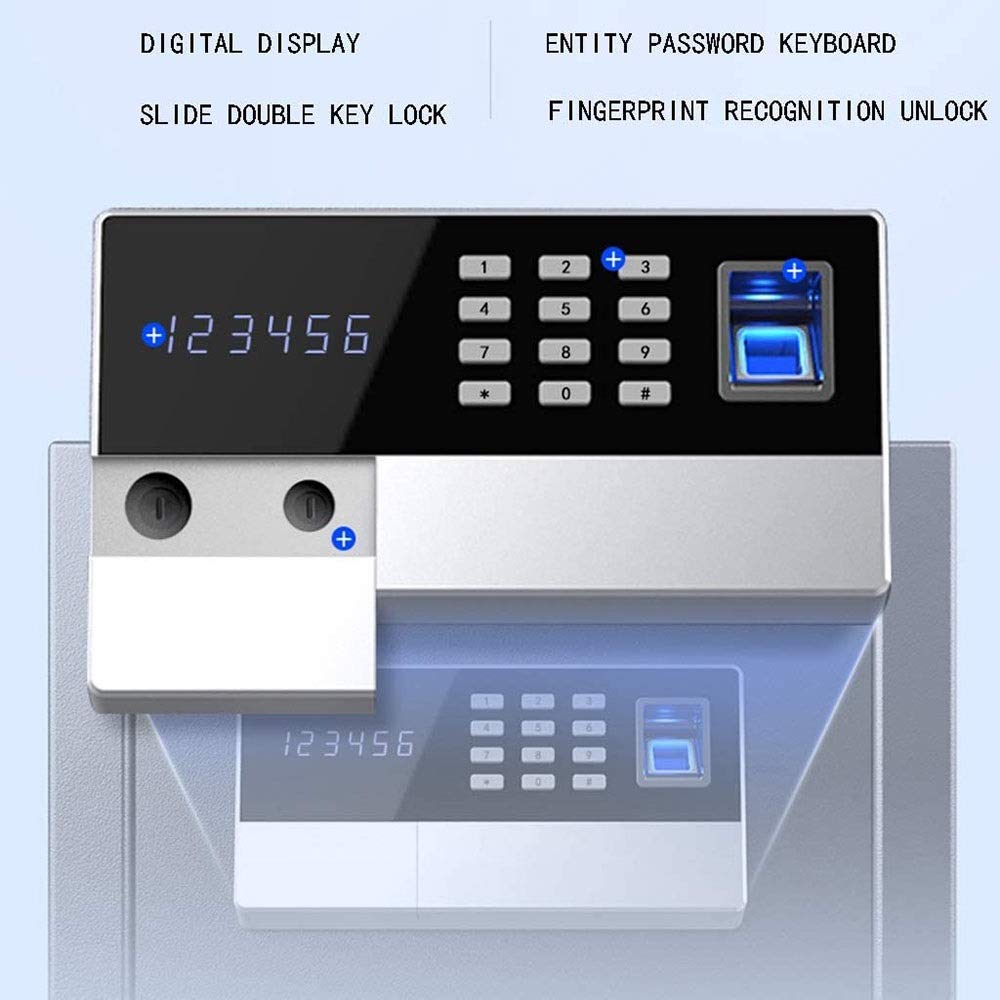 Cassaforte ignifuga impermeabile, cassaforte con impronta digitale, password, piccola, interamente in acciaio, antifurto, con vano batteria, armadietto interno con chiave per entrare nell'armadio, cas