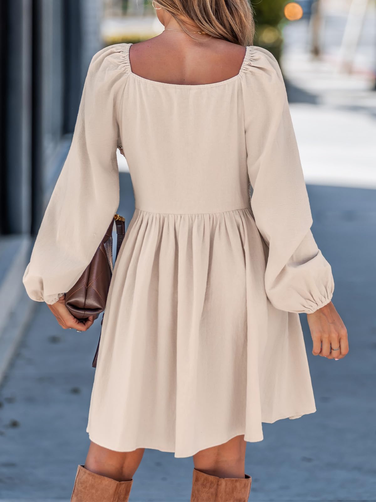 CUPSHE Baumwollkleid Damen Mini mit V-Ausschnitt, Spitze und Langarm