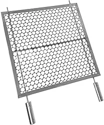 Grelha Moeda Reforçada em Aço Inox 430 66 de Largurax40 de Profundidade (66x40)– Alta Resistência, Pegadores em Madeira Revestidos em Alumínio, Ideal para Churrasco e Área Gourmet