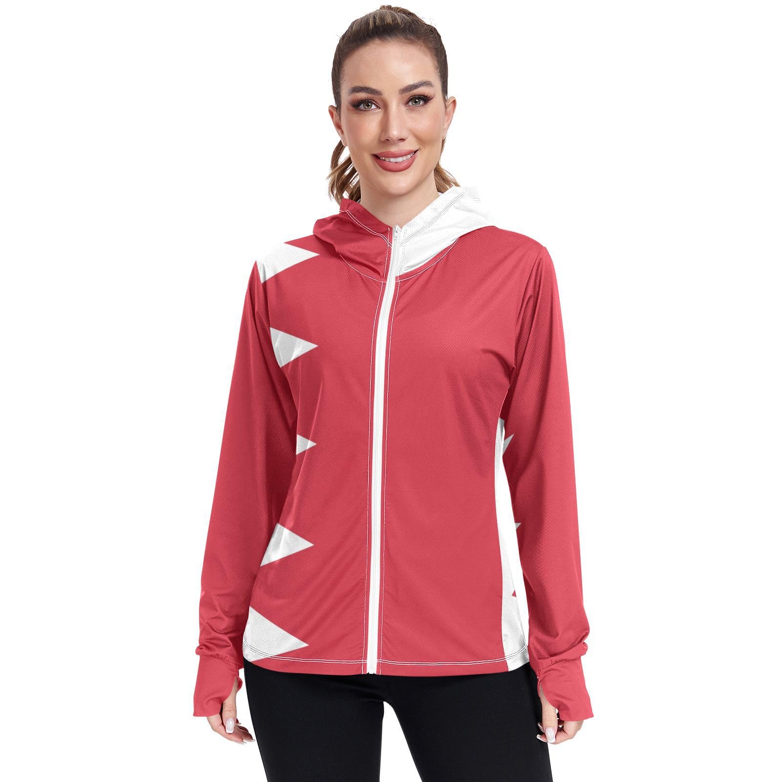 Bahrain Flag Womens UPF 50+ Sun Protection Hoodie Jacket Lightweight Long Sleeve Sun Shirt with Pocket Multicoloured