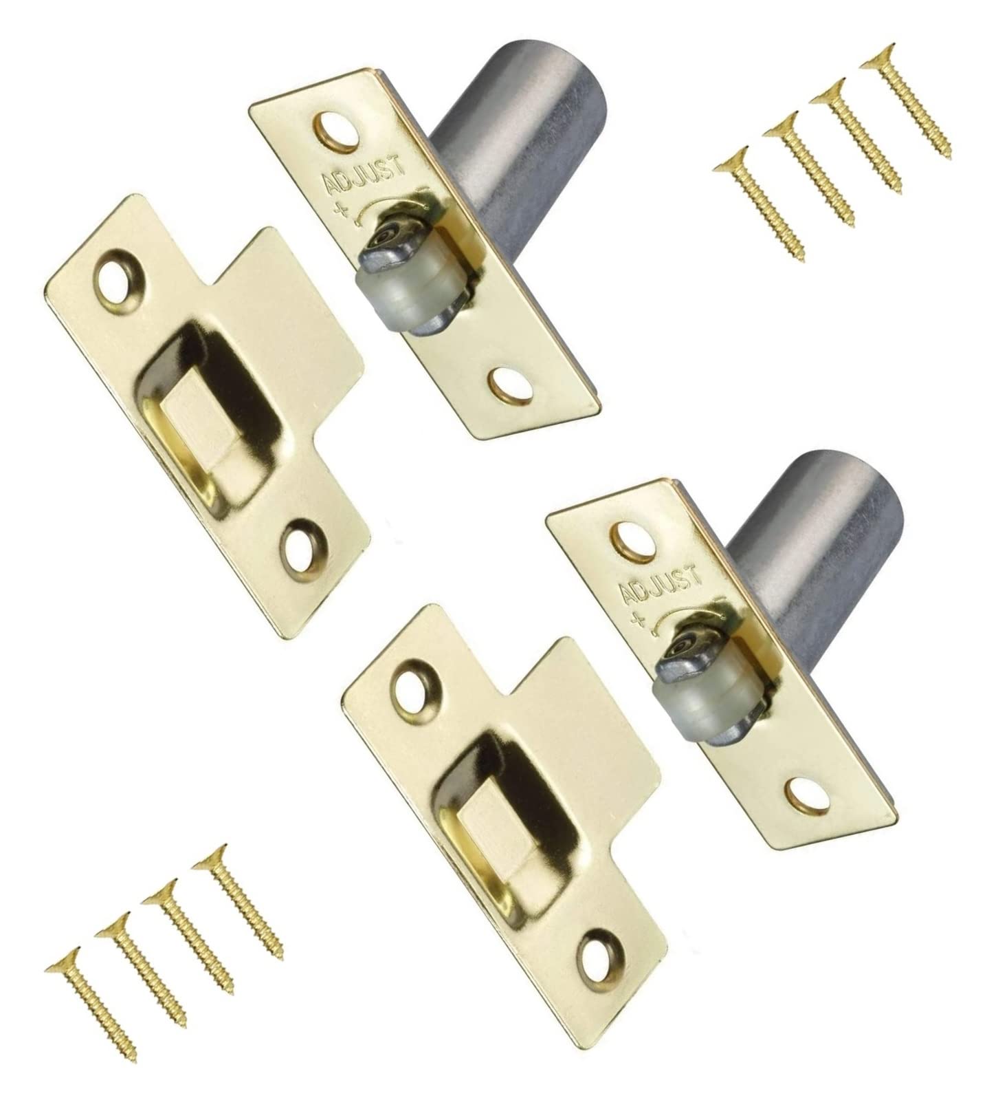 Terf Brass Terf® Adjustable Roller Catch Polished Roller Ball Door Latch Door Closer Ideal Internal Door Catch For Doors Cupboards Cabinets And Wardrobes Including Fixing Screw - Pack Of 2
