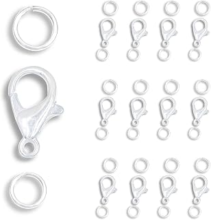 AD Beads 50 Pieces Lobster Claws Clasps Plus 100 Pieces 5mm Match Color Open Jump Rings Suitable for Necklace Bracelets Jewelry (6x10mm, Silver)