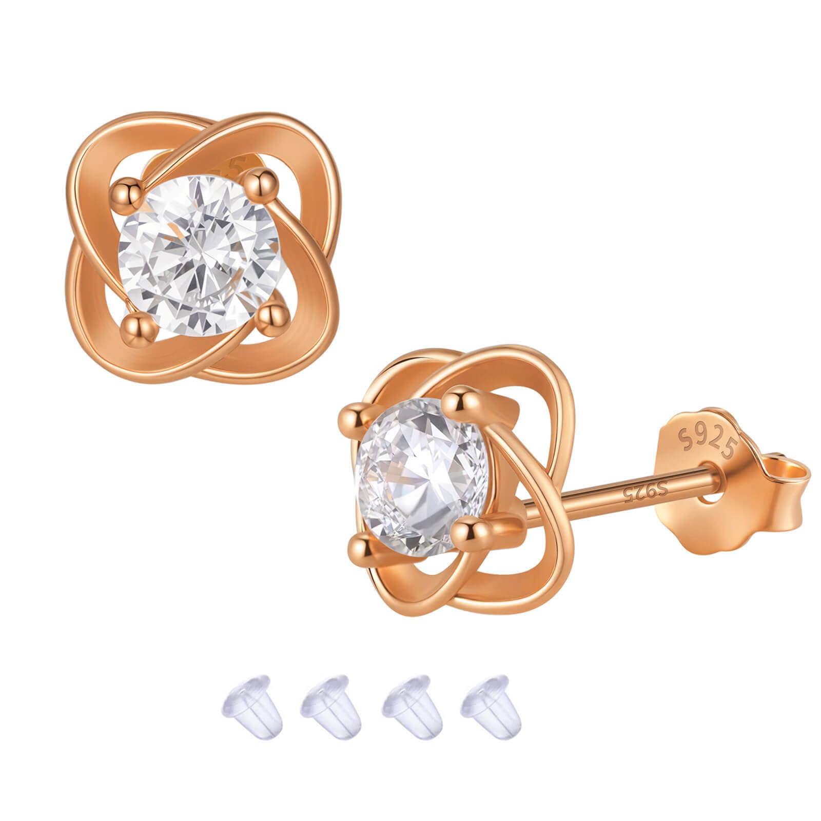 Gotumo 14K Gold Plated Sterling Silver Stud Earrings Four-leaf Clover Earrings Stud Jewelry for Women