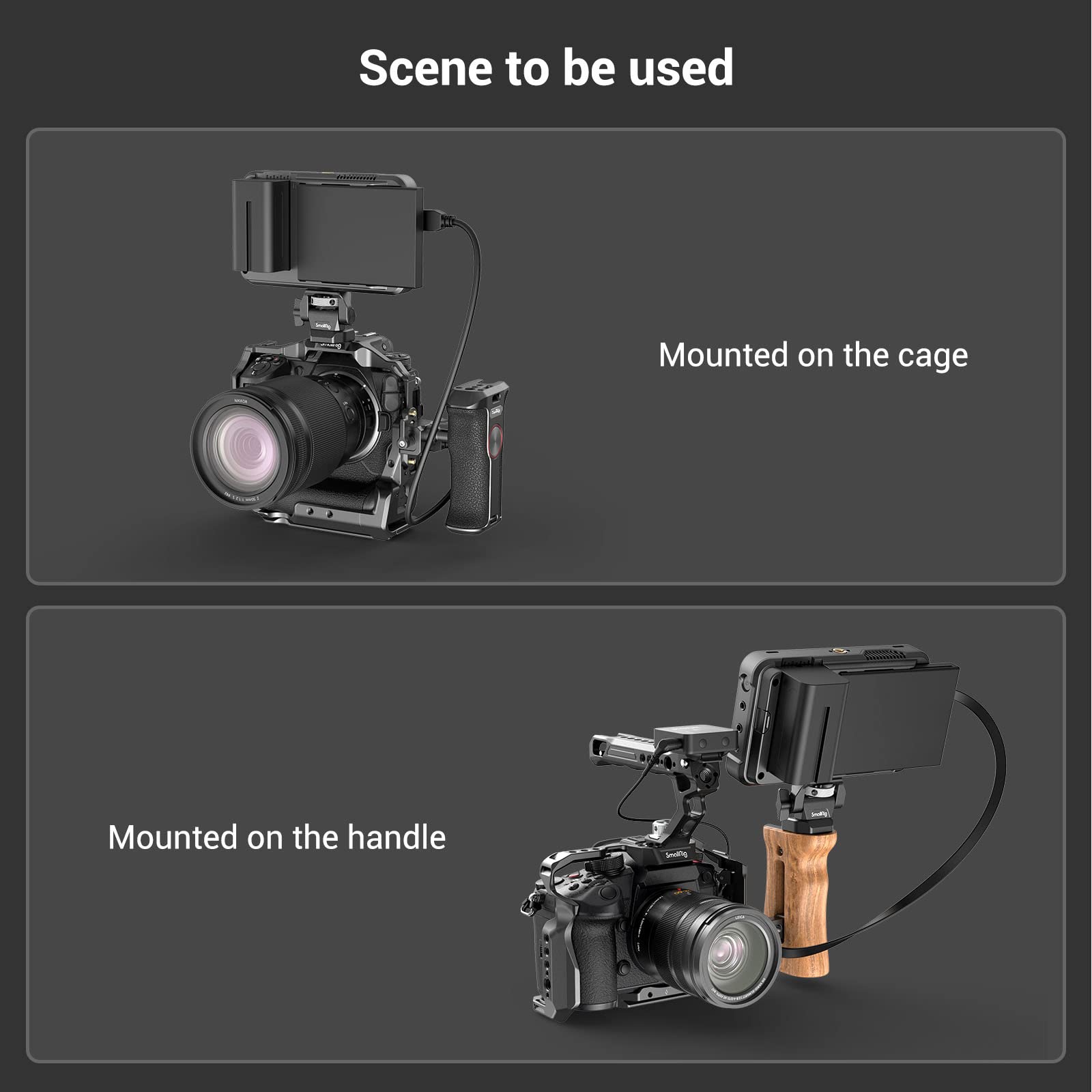 (Versione Aggiornata) SMALLRIG Supporto per Monitor con Due 1/4"- 20 Viti, un Perno Antitorsione Staffa, Girevole a 360° e Inclinazione Regolabile a 180° per Monitor da 5" e 7" - 2904B