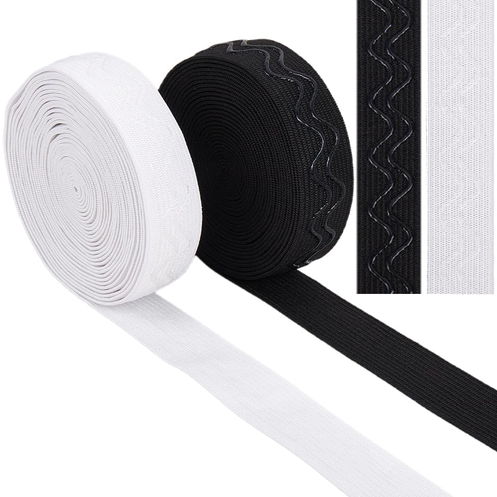 GORGECRAFT 10 Yards 2 Colors Non Slip Elastic Band 20mm Wide Double Wave Silicone Elastic Gripper Ribbon White Black Rubbers Gripper Tape Strap Stretch Belt for DIY Crafts Garment Sewing Accessories