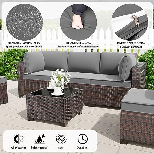 Image of 7 Pieces Outdoor Patio Furniture Set,Outdoor Sectional Furniture All Weather PE Rattan Wicker Patio Conversation Set with Coffee Table and 6 Thickened Cushions,Grey
