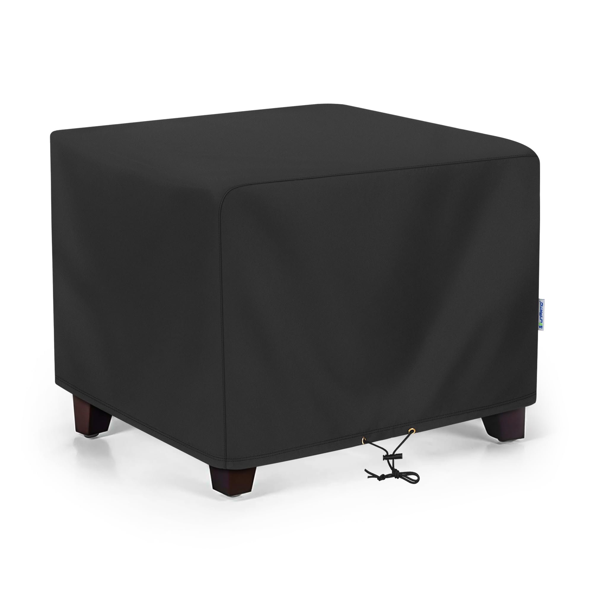 Photo 1 of SunPatio Outdoor Ottoman Cover, Waterproof Square Coffee Table Cover, Patio Furniture Side Table Cover, All Weather Protection, 26W x 26D x 18H, Black