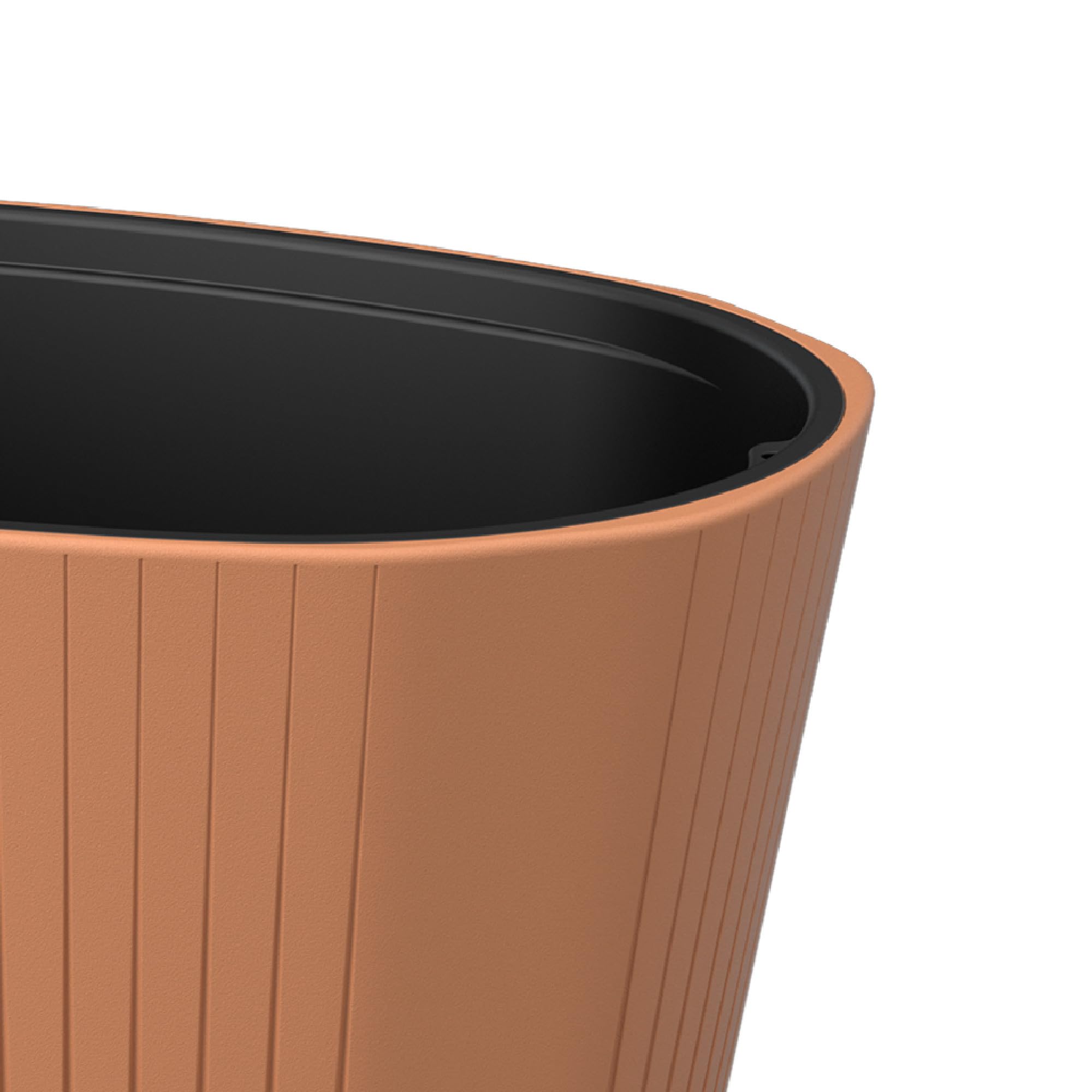 botle Pot de fleurs avec grand insert - Couleur terre cuite - Ovale - 59,5 x 39 cm - Hauteur : 41 cm - Surface rainurée - Plastique mat - Moderne - Glamour - Pour terrasse, jardin, balcon