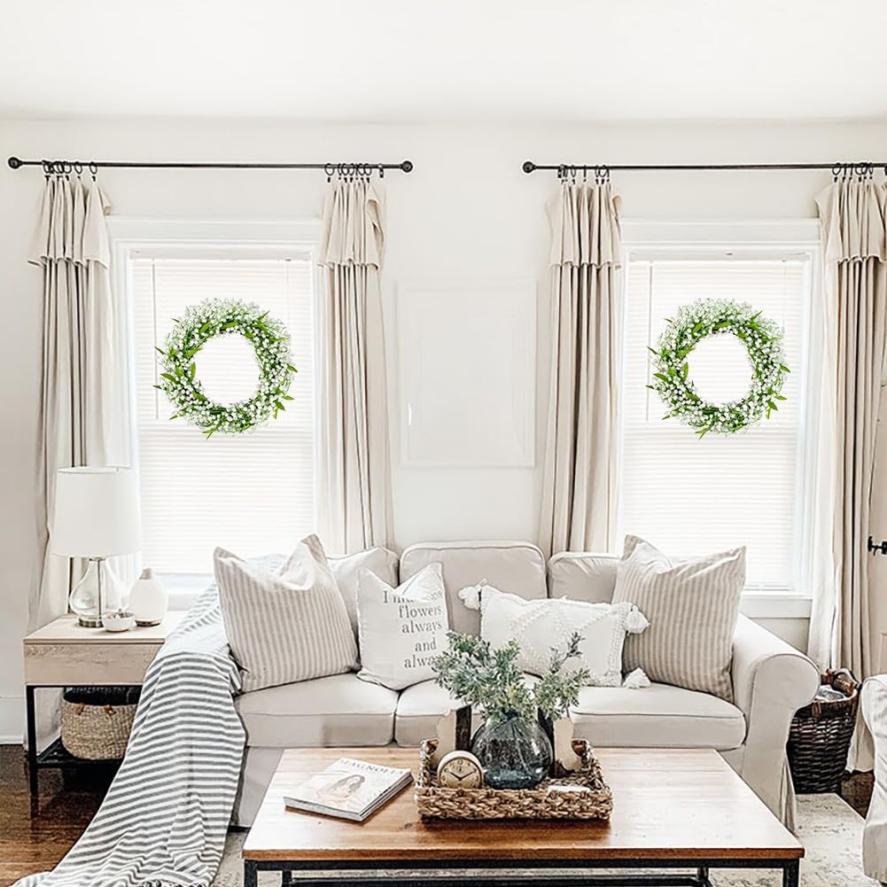 Briful Spring Wreaths for Front Door, 16 Inch Artificial Lily of The Valley Flower Wreath for Door Wall Mantle Window Outdoor Porch Farmhouse Home Decor