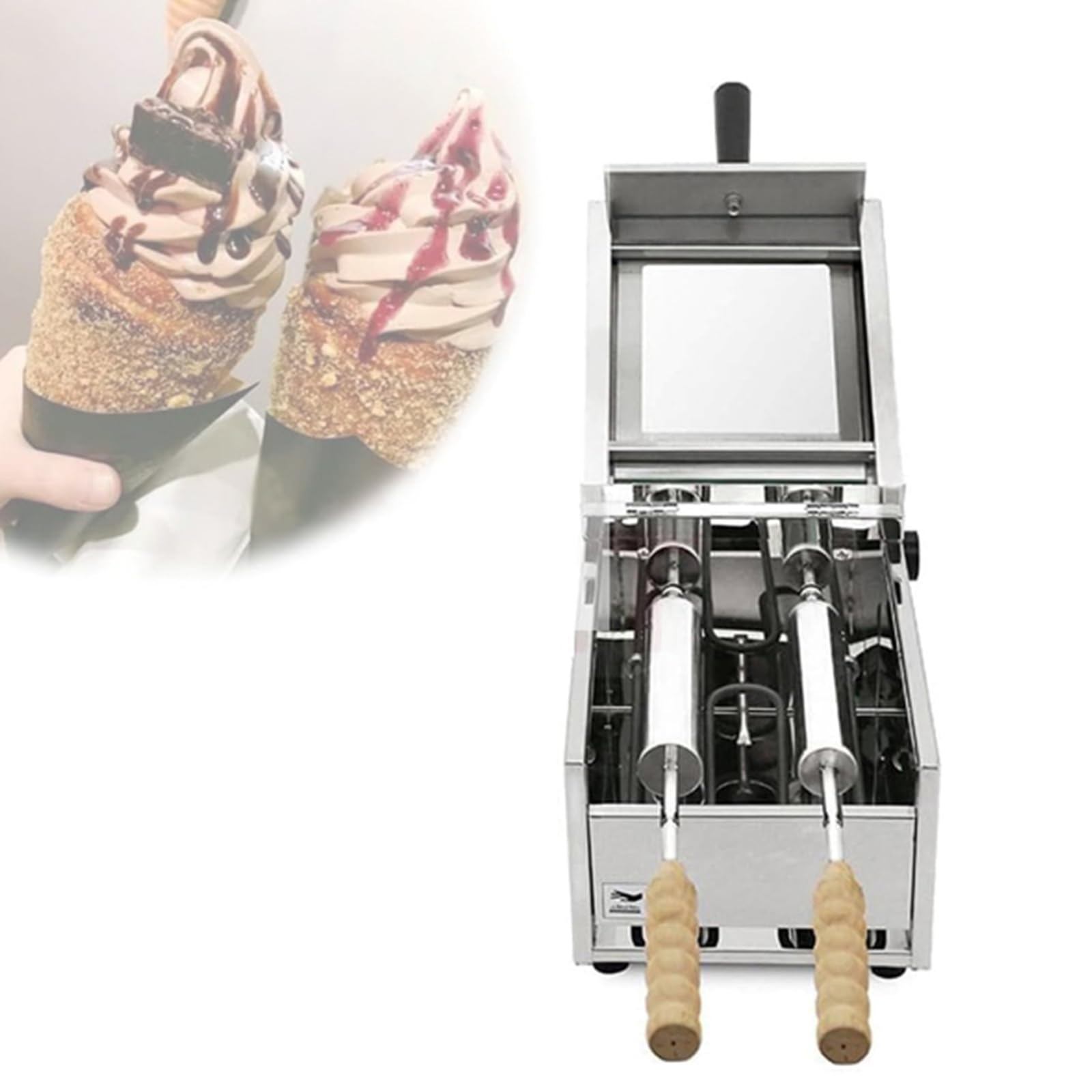 ASerZenith Commercial Single-Layer Horizontal Stainless Steel Donut Machine, Chimney Cake Machine, Electric Bread Machine