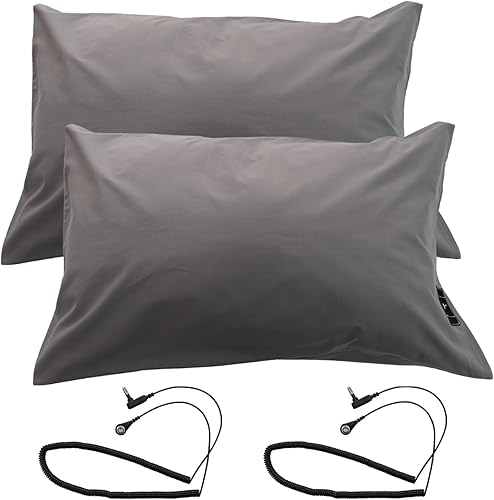 Miniatura 7 de 2 fundas de almohada con cable de conexión a tierra, funda de almohada conductiva a tierra con fibra plateada para un mejor sueño, alivio del dolor,