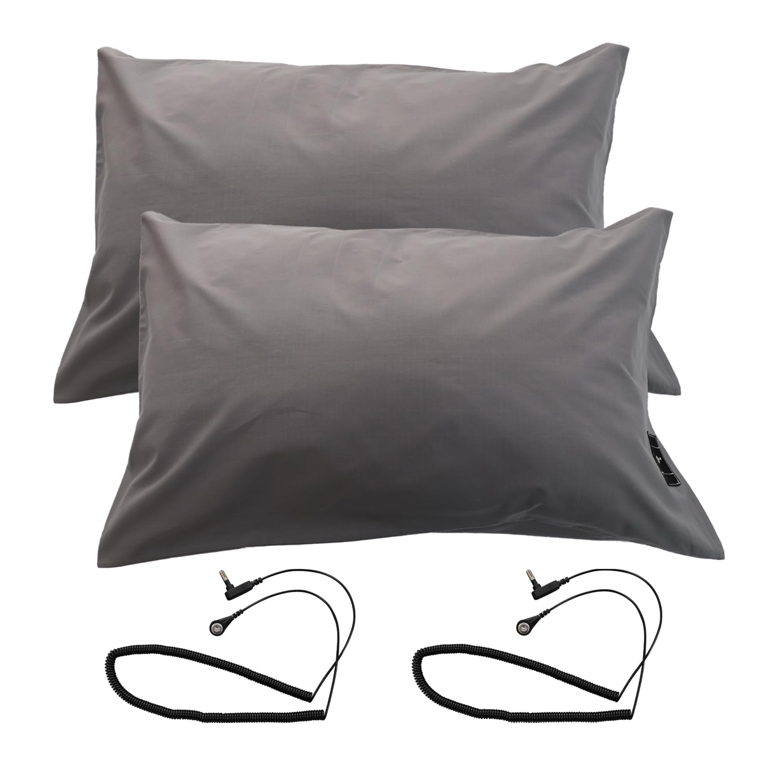 EOHELGRO 2PCS Grounding Pillowcases with Grounding Cord Cotton and Sliver Fiber for Better Sleep Pain Relief Inflammation Gray