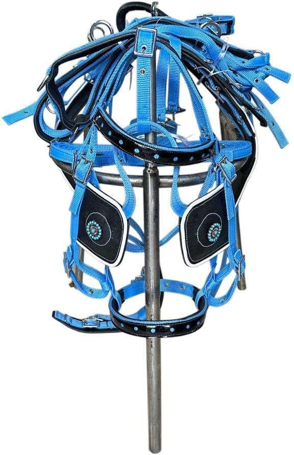 Horse Nylon Harness Set for Single Cart with Saddle Girth Traces Breast Pad Breeching Lion Strap Reins Browband Headpiece Crupper Adjustable Nylon Carriage