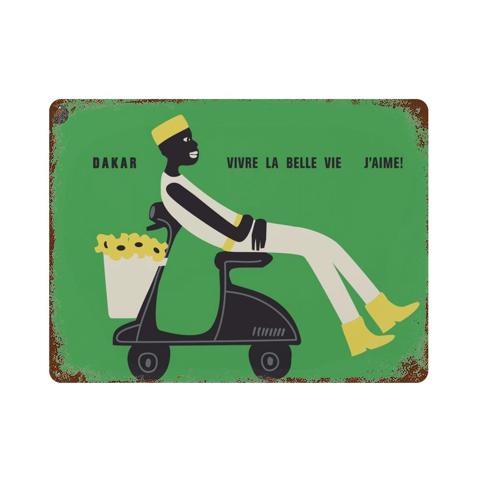 xiaoxiaoshen On A Vespa in Dakar Man Senegal Africa Mid Century Modern Ethiopia (2) Wall Decor Art Metal Tin Poster Modern Home Decor Art Home Bar Shop Decorations Vintage Sign 30x40cm