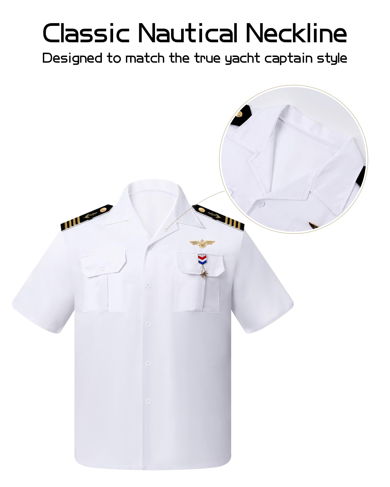Costume da capitano dello yacht per adulti, 8 pezzi | Costume da capitano dello yacht per adulti, costume da marinaio, con cappello, camicia, spalline, guanti e accessori, 8 pezzi